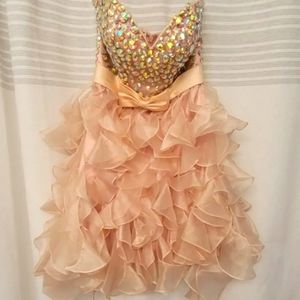 Sherri Hill Pink Mini Formal Prom Party Dress Rhinestone Ruffle size 0